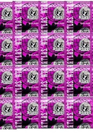 Atlas Premium Condom Colors Lubricated Latex Condoms Bulk (Red, Orange, Yellow, Green, Blue, & Purple.) : Pack 100 Condoms