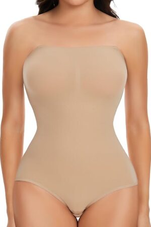 Women's Sexy Strapless Bodysuit Shaper Off the shoulder Seamless Shaper Tank Top One Piece Leotard
