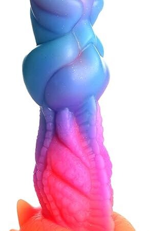 Aqua-Cock Glow-in-The-Dark Silicone Dildo for Men, Women, & Couples. Fantasy Dildo with Strong Suction Cup Base, Harness Compatible. 1 Piece, Pink, Purple, Orange, Blue.