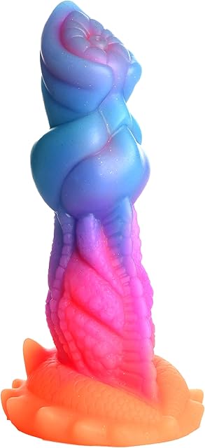 Aqua-Cock Glow-in-The-Dark Silicone Dildo for Men, Women, & Couples. Fantasy Dildo with Strong Suction Cup Base, Harness Compatible. 1 Piece, Pink, Purple, Orange, Blue.