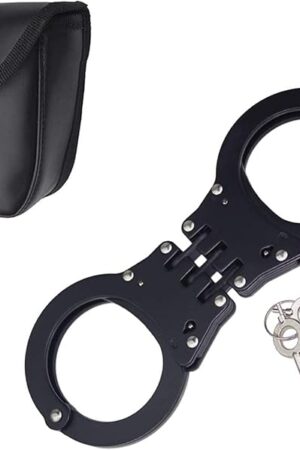Double Lock Handcuffs, Adjustable Heavy Duty Steel Wrist Cuffs with 2 Keys & Handcuffs Holster in Police Edition Professional Grade