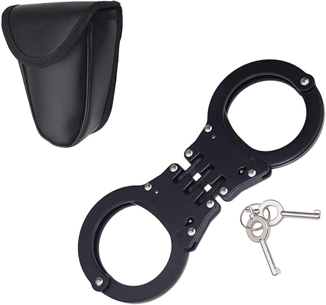 Double Lock Handcuffs, Adjustable Heavy Duty Steel Wrist Cuffs with 2 Keys & Handcuffs Holster in Police Edition Professional Grade