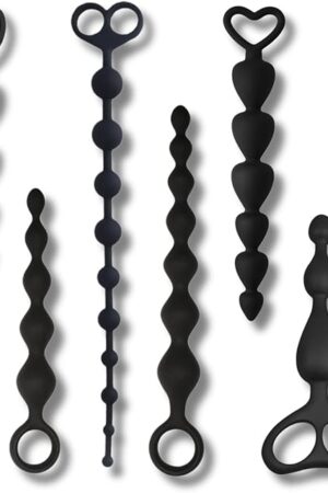 Anal Training Set 6 PCS Combo Set Anal Plug Anal Beads Size Range from Small to Medium Variant Bead Shape Combination 6 Types Silicone Anal Beads Butt Plug with Pull Ring Sex Toy