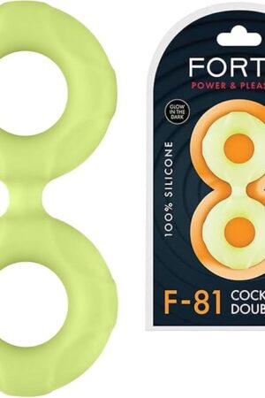 Forto F-81 Liquid Silicone Cock & Ball Double Ring  Soft Stretchy C-Ring for Larger Erections  Waterproof Dual Band Penis Ring in 3 Sizes & Colors  Black, Blue, Glow (Glow, Small)