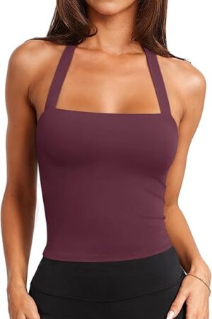 Womens Sexy Halter Sports Bra Workout Tops Wirefree Sleeveless Gym Yoga Tank Tops Y2k Casual Crop