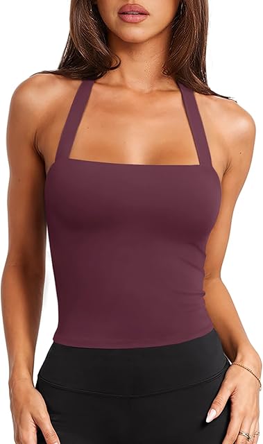 Womens Sexy Halter Sports Bra Workout Tops Wirefree Sleeveless Gym Yoga Tank Tops Y2k Casual Crop