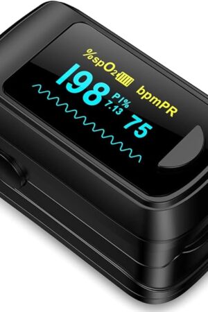 Fingertip Pulse Oximeter Blood Oxygen Monitor Pulse Ox, Heart Rate and Fast Spo2 Reading Oxygen Meter with OLED Screen Included Batteries and Lanyard