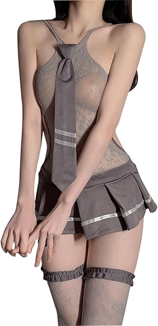 Womens Schoolgirl Lingerie Sexy Cosplay Costume School Uniform Sleeveless Mini Pleated Skirt Fancy Dress