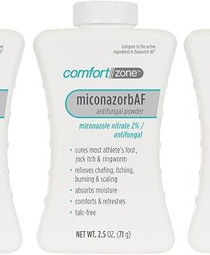 Comfort Zone Miconazorb Antifungal Powder, Talc-Free, Miconazole Nitrate 2%, For Treatment Of Athlete's Foot, Jock Itch And Ringworm, 2.5oz (71g) (3 Pack)