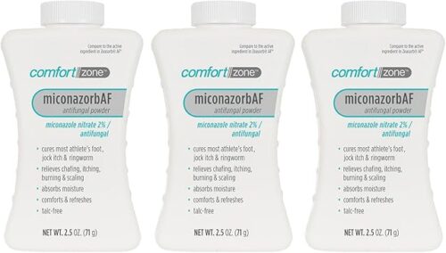 Comfort Zone Miconazorb Antifungal Powder, Talc-Free, Miconazole Nitrate 2%, For Treatment Of Athlete's Foot, Jock Itch And Ringworm, 2.5oz (71g) (3 Pack)
