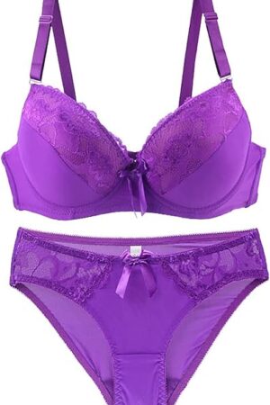 Womens 2 Piece Lace Underwire Bra and Panty Sets Sexy Push up Lingerie Set for Women Comfortable Seamless Bralettes Bra