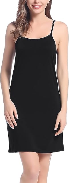 Women Full Slip Super Soft Cooling Under Dress Sexy Basic Adjustable Spaghetti Strap Cami Slip Nightgown S-XXL