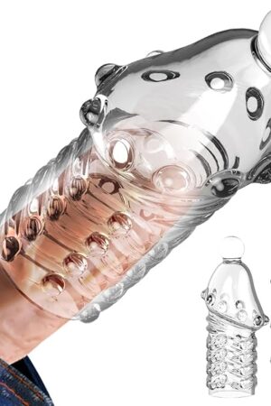 2 Pcs Reusable Penis Sleeve, Soft Girth Enhancer Sleeve to Delay Ejaculation,G Spot Stimulator, Glans Training Tool Penis Sheath, Male Adult Toys for Men and Couples