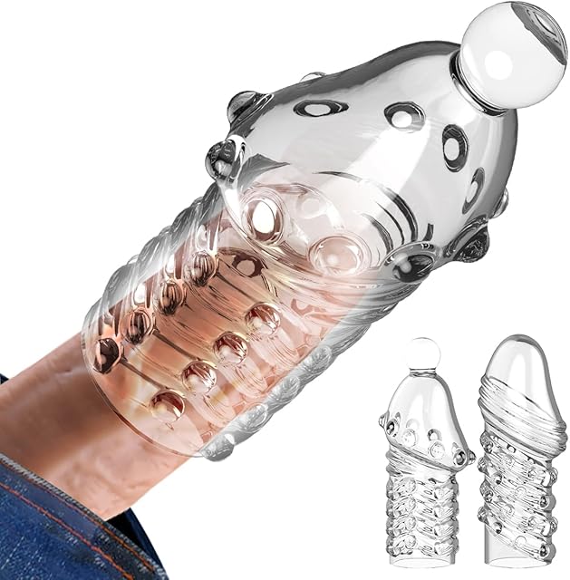 2 Pcs Reusable Penis Sleeve, Soft Girth Enhancer Sleeve to Delay Ejaculation,G Spot Stimulator, Glans Training Tool Penis Sheath, Male Adult Toys for Men and Couples