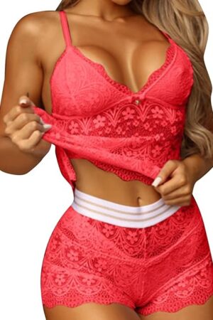 Women Sexy Mesh Lingerie Set Fashion Print Lace Underwear Three Piece Shorts Comfortable Apparel