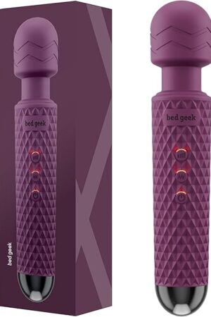 Handheld Cordless Personal Wand Massager ? Waterproof, USB Rechargeable, 20 Vibration Patterns, 8 Speeds, Memory Feature, Skin-Soft Silicone for Ultimate Relaxation Tool (Purple)