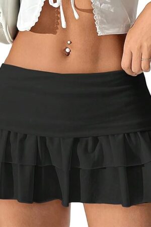 Y2k Sexy Micro Mini Skirt for Women Low Rise Pleated Ruffle Lingerie Short Skirts Tight Skirt Goth Rave Novelty Skirts