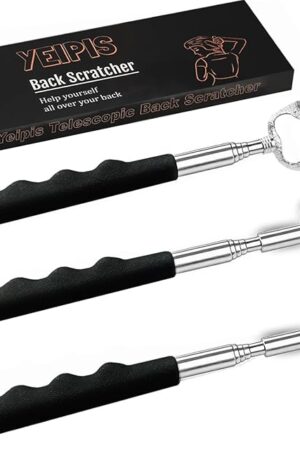 3 Pack Different Back Scratcher Metal Portable Telescoping with Rubber Handles, Extendable Back Massager Tool with Beautiful Box, Stocking Stuffers for Men Women Kids Adults (Black)