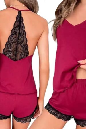 Womens Sleepwear Lace Pajamas Sexy Lingerie Print Set for Women