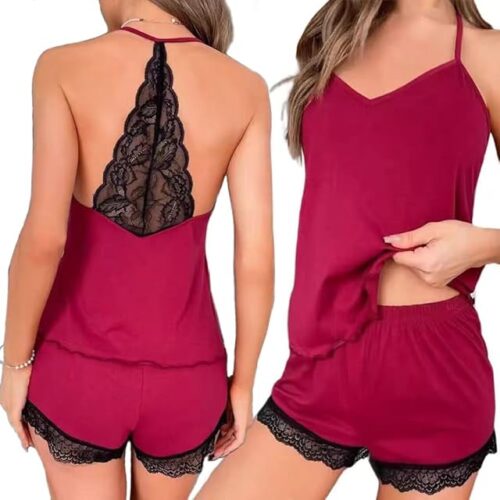 Womens Sleepwear Lace Pajamas Sexy Lingerie Print Set for Women