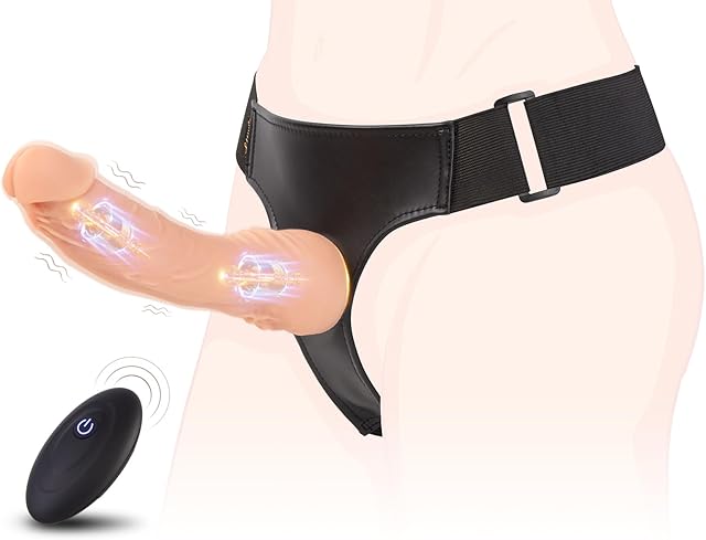 Harness Strap-On Vibrating Realistic Dildo - Wearable Strapless Strap-On Dildo with 10 Powerful Modes Silicone Anal G-spot Stimulation Sex Toys for Female Couple Lesbian | Remote Control | Dual Motor