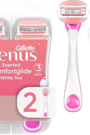 Gillette Venus ComfortGlide Disposable Razors for Women, 2 Count, White Tea Scented Moisture Bars for a Smooth Shave