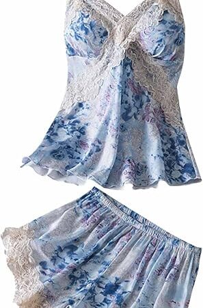 Women Sweetness Cami 2 Piece Set Lace Camisole Bulit in Bra Floral Lingerie Nightwear Sexy Pajama Shorts Lounge Sets