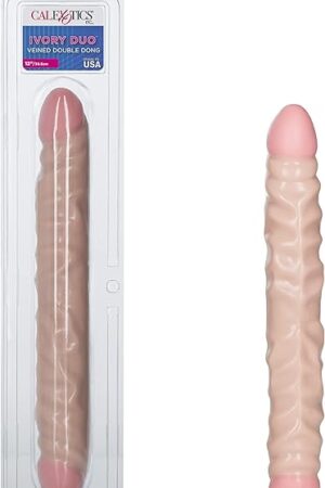 CalExotics Veined Double Dong 12 Inch Double-Ended Dildo, Soft Pliable and Highly Detailed - Ivory SE-0193-01-2