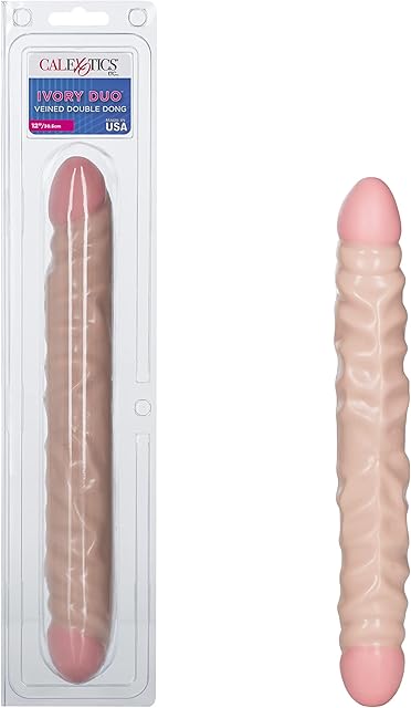 CalExotics Veined Double Dong 12 Inch Double-Ended Dildo, Soft Pliable and Highly Detailed - Ivory SE-0193-01-2