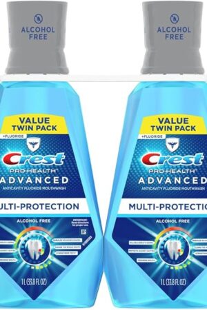 Crest Pro-Health Advanced Mouthwash, Alcohol Free, Multi-Protection, Fresh Mint, 1 L (338 fl oz), Pack of 2, Crest Mouthwash, Mouthwash Alcohol Free, Flouride Mouthwash