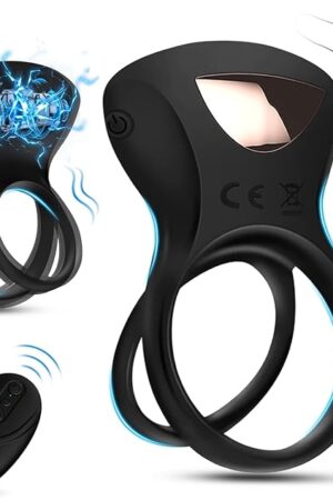 Vibrating Cock Ring with Electric Shock, Silicone Penis Ring Vibrator with 10 Vibration Modes and 5 Modes Electric Shock, Remote Control Rechargeable Sex Toys for Men Couples Black