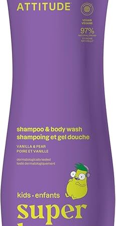 ATTITUDE Shampoo and Body Wash for Kids, EWG Verified Hair and Body Cleanser, Dermatologically Tested Soap, Plant and Mineral Based Bath Products, Vegan, Vanilla & Pear, 16 Fl Oz