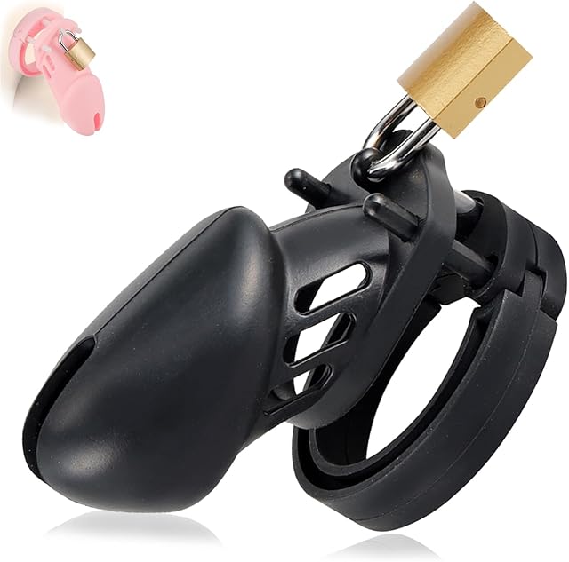 Chastity Cage Sex Toy, Silicone Cock Cage for Men with 5 Sizes Rings & 4 Code Locks, 2 Keys & 1 Lock Set, Male Chastity Devices Sissy Penis Cage Bondage Sex Restraints BDSM Toys (Black, Small)