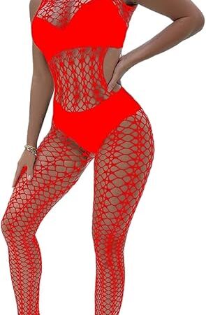 Women's Mesh Cut-Out Bodycon Dress Fishnet Lingerie Bodysuit Sexy Jumpsuit Out Fits Chemise Nithtwear