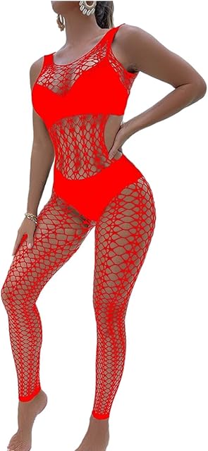 Women's Mesh Cut-Out Bodycon Dress Fishnet Lingerie Bodysuit Sexy Jumpsuit Out Fits Chemise Nithtwear
