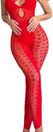 Women's Sexy Rhinestone See-through Mesh Knitted Jacquard Style Polka Dot Shapewear lingerie