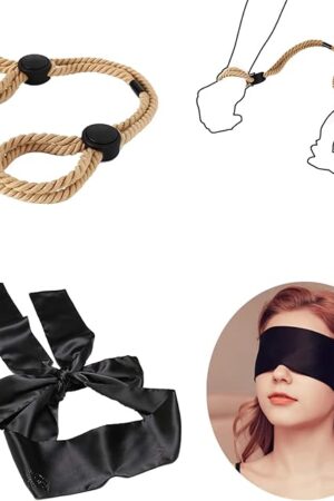 BDSM Bondage Set Women Sex Toys, BDSM Toys Kit Adult Sex Toys with 1Pcs Adjustable Handcuffs Anklets Bondage Rope & Sex Blindfold, Bondage Restraints Sex Rope & Eye Mask Bondage Gear & Accessories