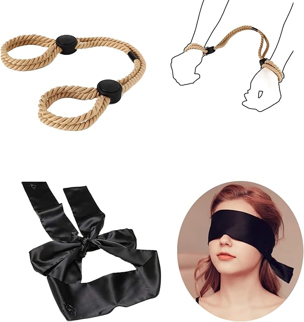 BDSM Bondage Set Women Sex Toys, BDSM Toys Kit Adult Sex Toys with 1Pcs Adjustable Handcuffs Anklets Bondage Rope & Sex Blindfold, Bondage Restraints Sex Rope & Eye Mask Bondage Gear & Accessories