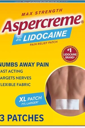 Aspercreme Lidocaine Pain Relief Patch XL for Back, Neck & Shoulder Pain, Topical Patches with Max-Strength 4% Lidocaine & Flexible Fabric Numbs Away Pain, 3 Ct