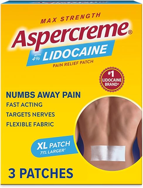Aspercreme Lidocaine Pain Relief Patch XL for Back, Neck & Shoulder Pain, Topical Patches with Max-Strength 4% Lidocaine & Flexible Fabric Numbs Away Pain, 3 Ct