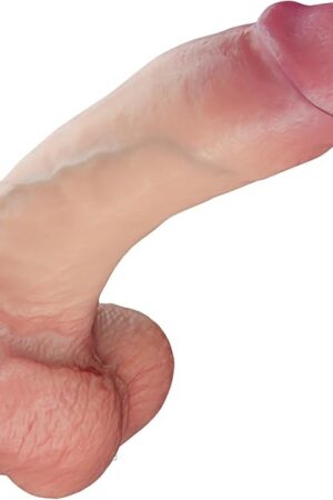 8.6'' White Curved Realistic Dildo for G spot Stimulation, Soft Dual-layer Liquid Silicone Thick Lifelike Anal Dildo with Powerful Suction Cup for Hands-Free Play,Adult Sex Toys for Women &Men Couples