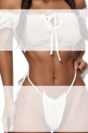 Women Fashion Lingerie Set Roleplay Lingerie Sexy Women Costumes Red Plaid Lace Lace Eye Mask Lingerie (White, XL)