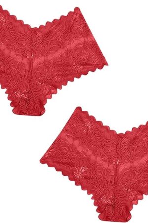 2 Piece Pack Hipster Panties for Women Sexy Lace Underwear V-Shape Waistband Brief Tangas High Leg Cut Lingerie Panty