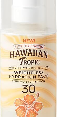 Hawaiian Tropic Weightless Hydration Lotion Sunscreen for Face SPF 30, 17oz | Travel Size Sunscreen Lotion, Beach Essentials, Sun Protection, Travel Sunblock Face, Summer Essentials, 17 fl oz