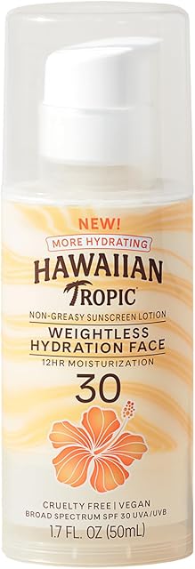 Hawaiian Tropic Weightless Hydration Lotion Sunscreen for Face SPF 30, 17oz | Travel Size Sunscreen Lotion, Beach Essentials, Sun Protection, Travel Sunblock Face, Summer Essentials, 17 fl oz