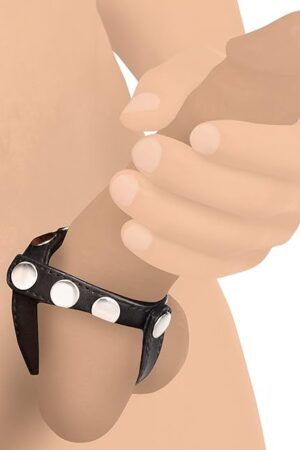Cock Ring Black Studded Leather Snap-On Harness for Men or Couples, Harder Longer Erection Enhancer, Adjustable Cock & Ball Ring, Stay Hard Male Enhancement - Black