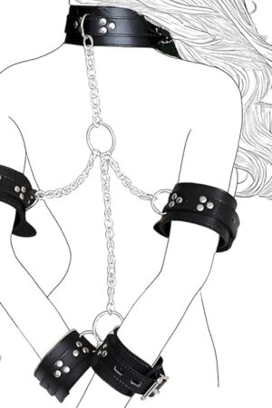 BDSM Bed Sex Bondage Restraint Kit Adult Sex Toys for Couples with Adjustable Collar Handcuffs and Ankle Cuffs PU Leather SM Gear & Accessories Foreplay Sets