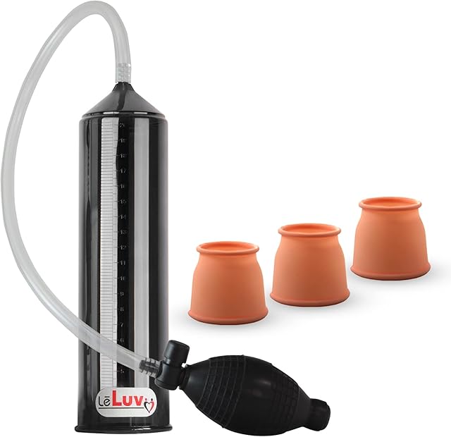 2.25"x9" EasyOp Good Bgrip Black Ball Grip with Clear Graduated Cylinder/Clear Collapse-Resistant Hose Penis Pump with 3 Silicone Large Sleeves
