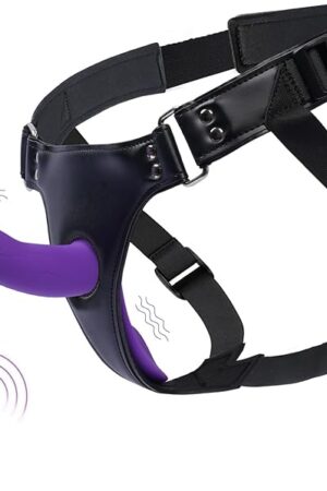 5 Inch Vibrating Strap On Dildo Harness Set for Women and Men,Lesbian Sex Toys with Adjustable Strapon Harness,Rechargeable Vibrator with 10 Modes & Remote Control,Purple