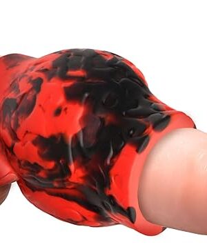 Hell Hound Silicone Girth Enhancer w/Ball Strap for Men & Couples. Fantasy Sheath and Ball Stretching. Premium Silicone. Adds Girth. 1 Piece, Red & Black - Large.